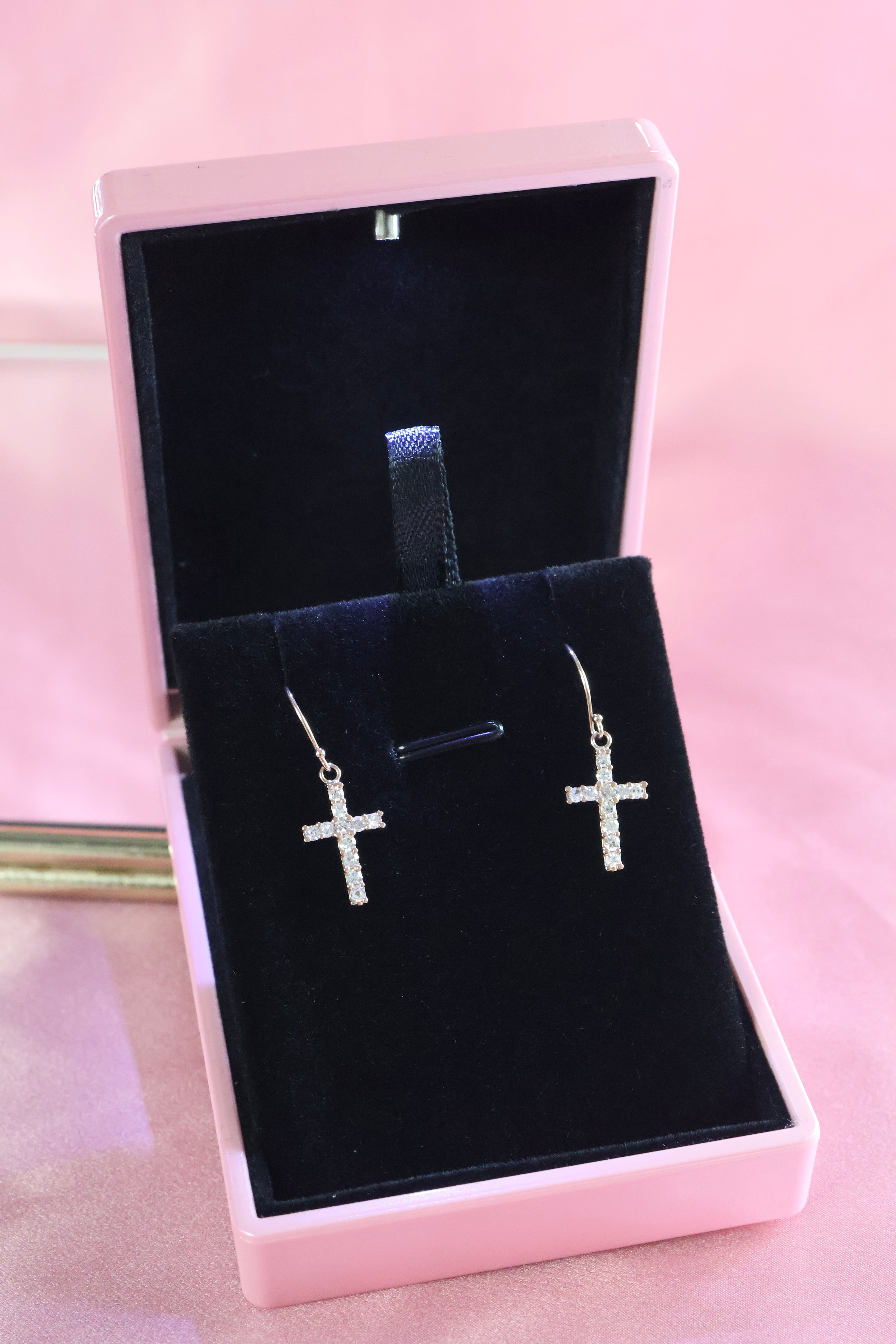 Diamond Cross Dangle Earrings | 14K Gold