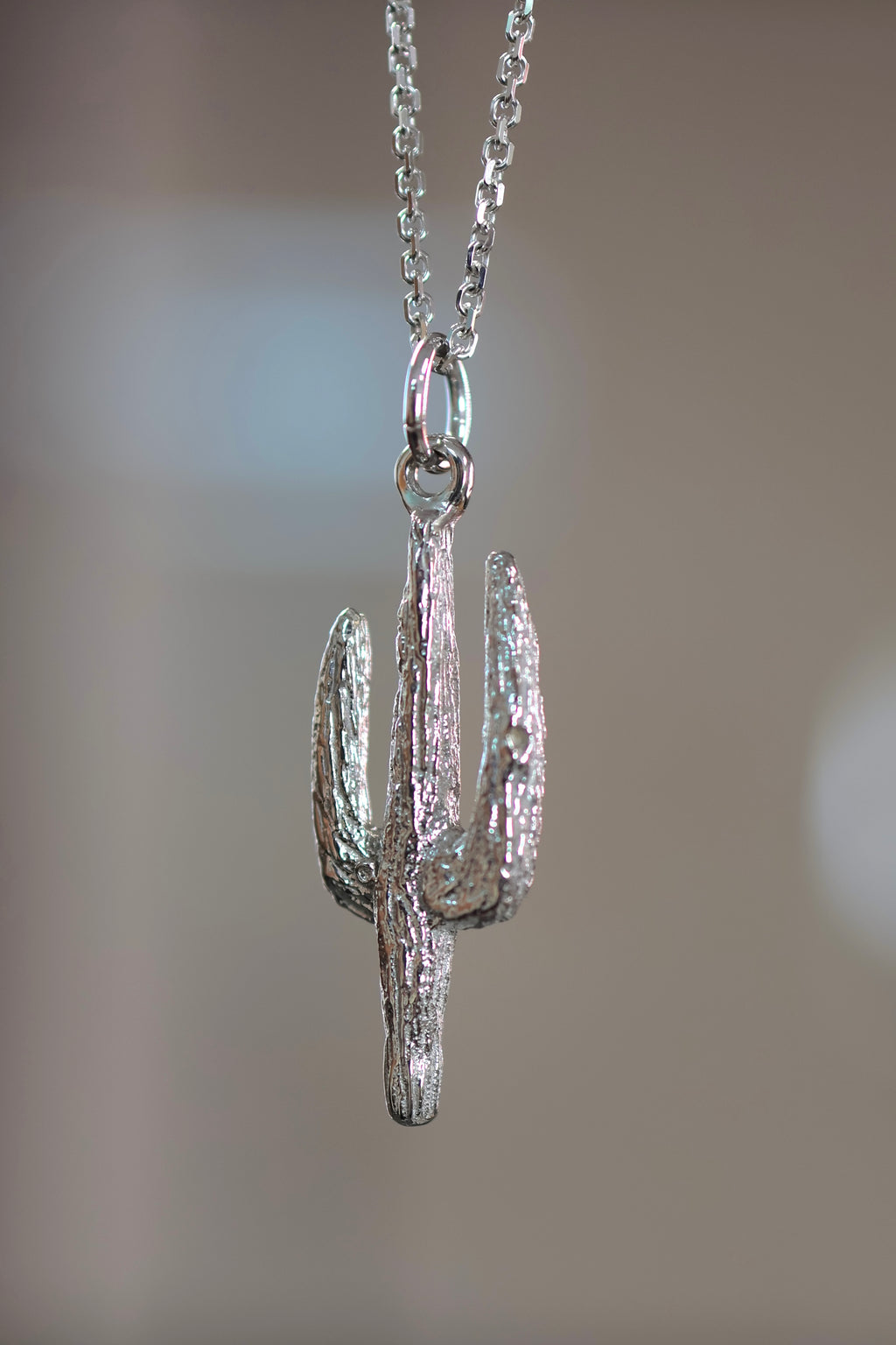 14k White Gold Saguaro Pendant Necklace – 14K Solid White Gold