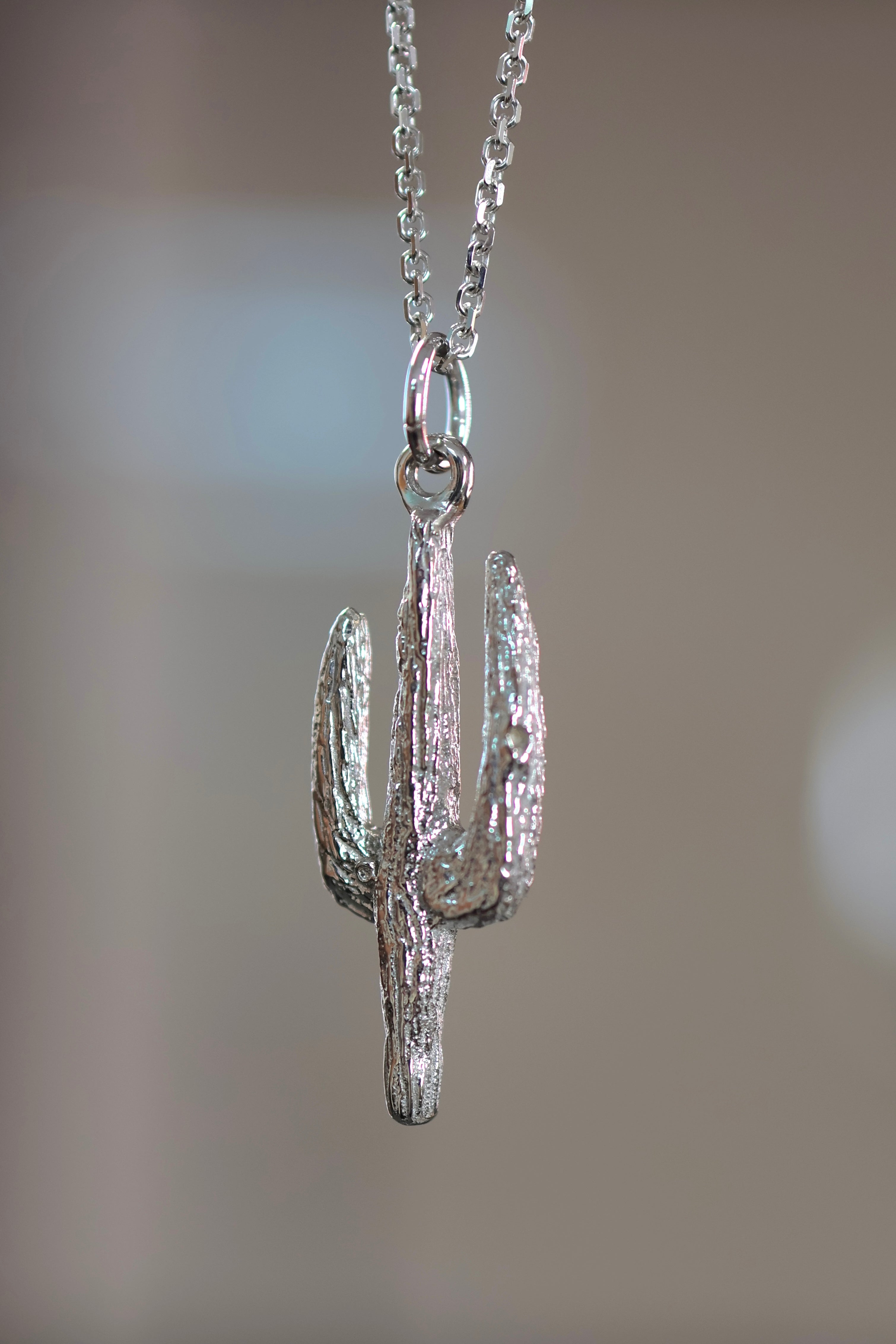 14k White Gold Saguaro Pendant Necklace – 14K Solid White Gold