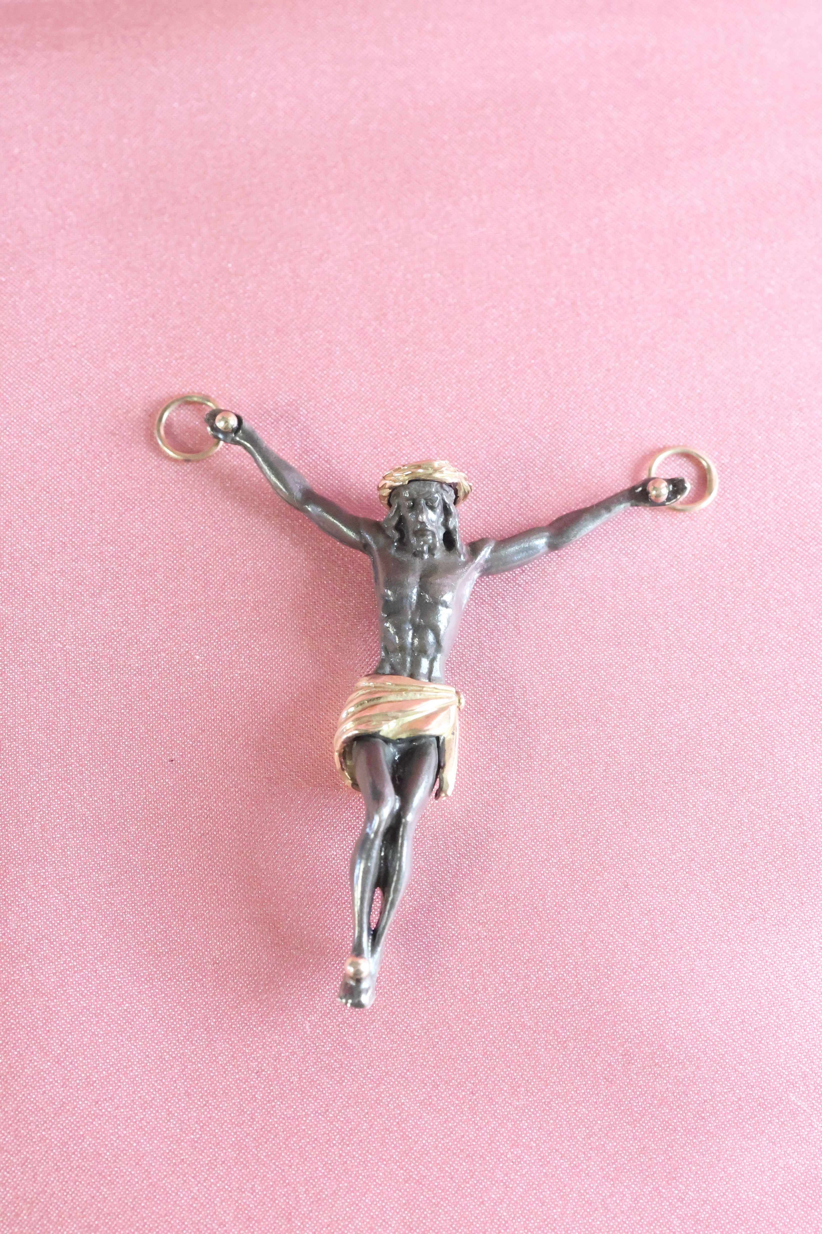 Two-Tone Crucifix Pendant | 14K Yellow Gold & Sterling Silver