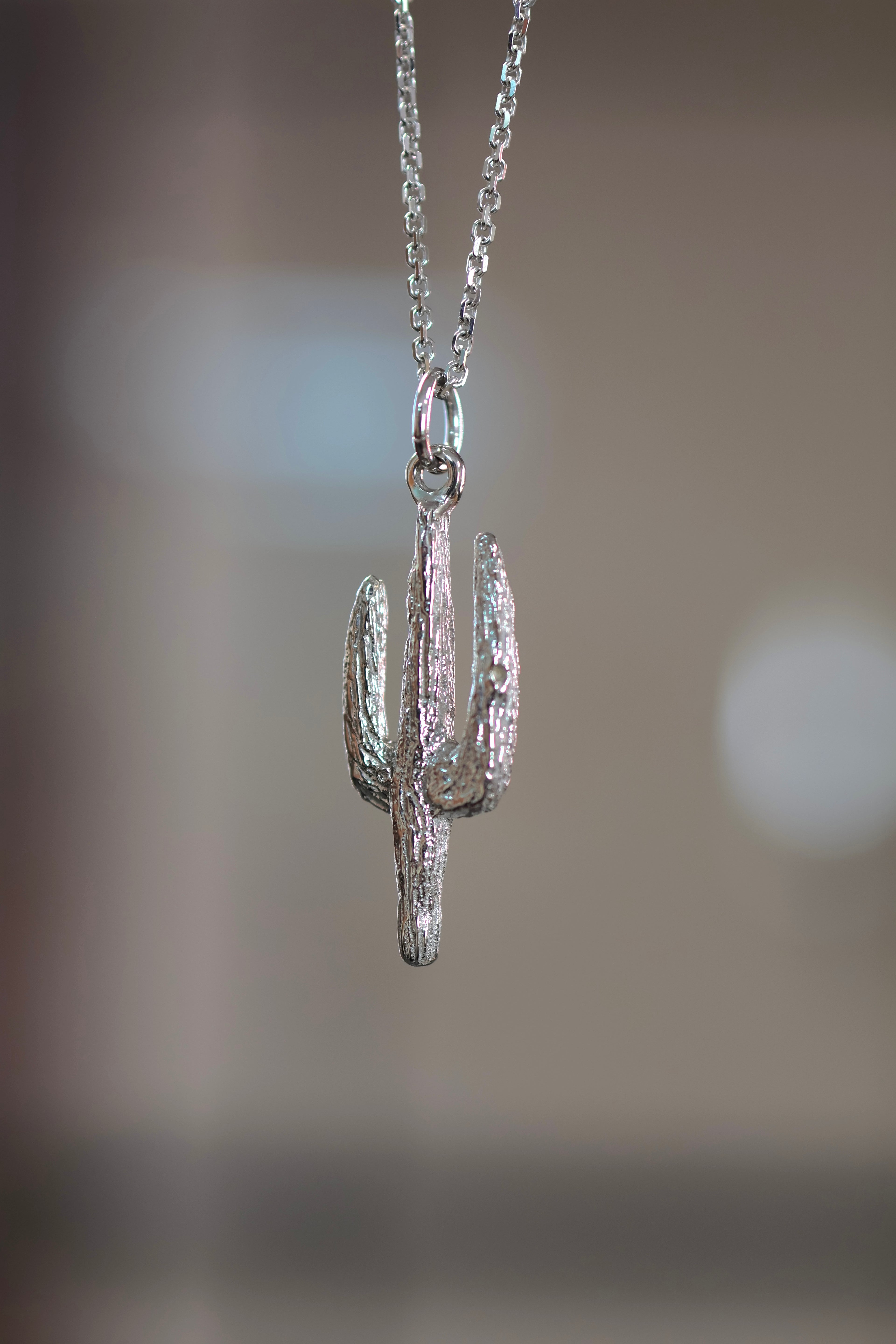 Saguaro Pendant Necklace – 14K White Gold