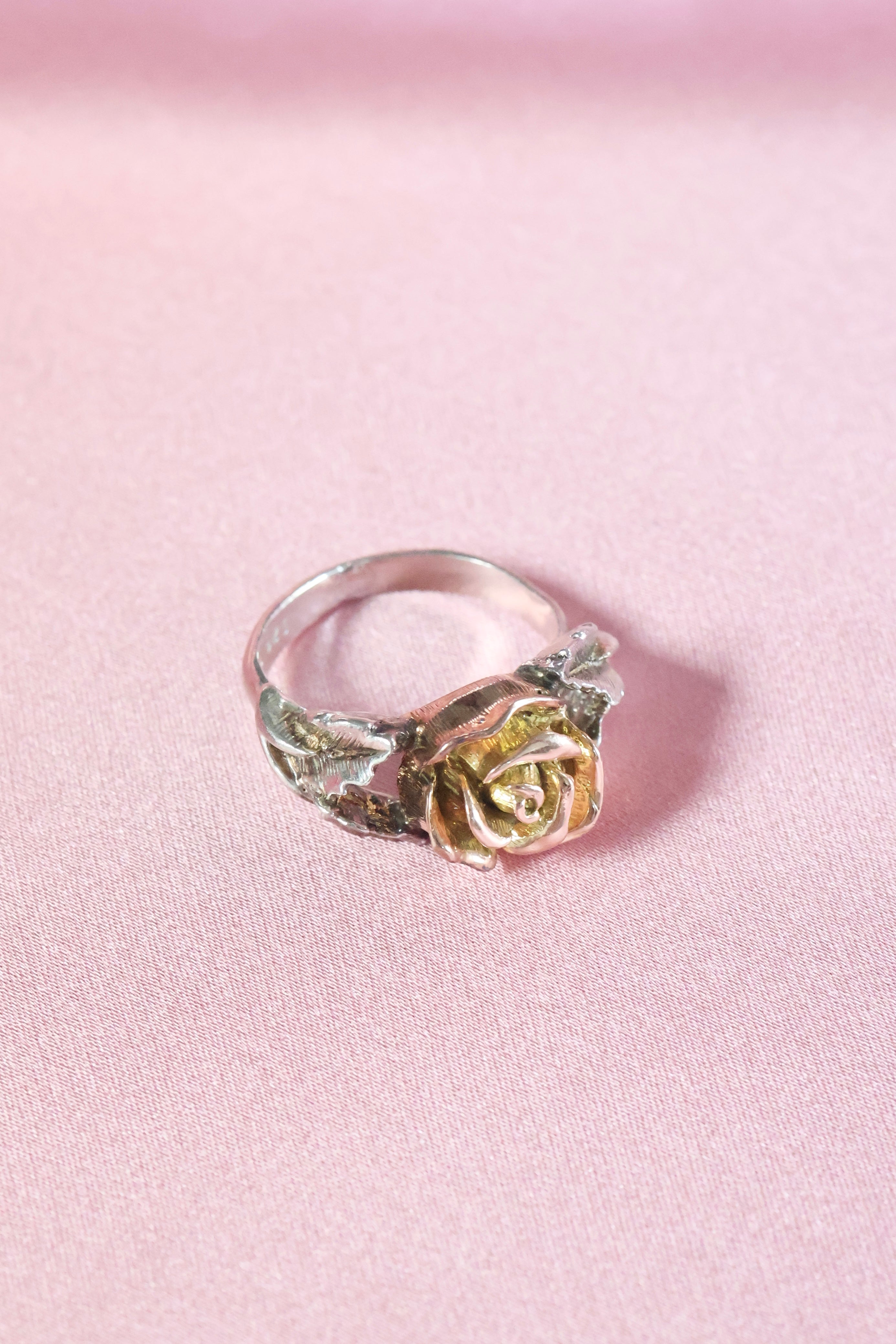 Vintage-Inspired Rose Flower Ring | 14K Gold & Sterling Silver