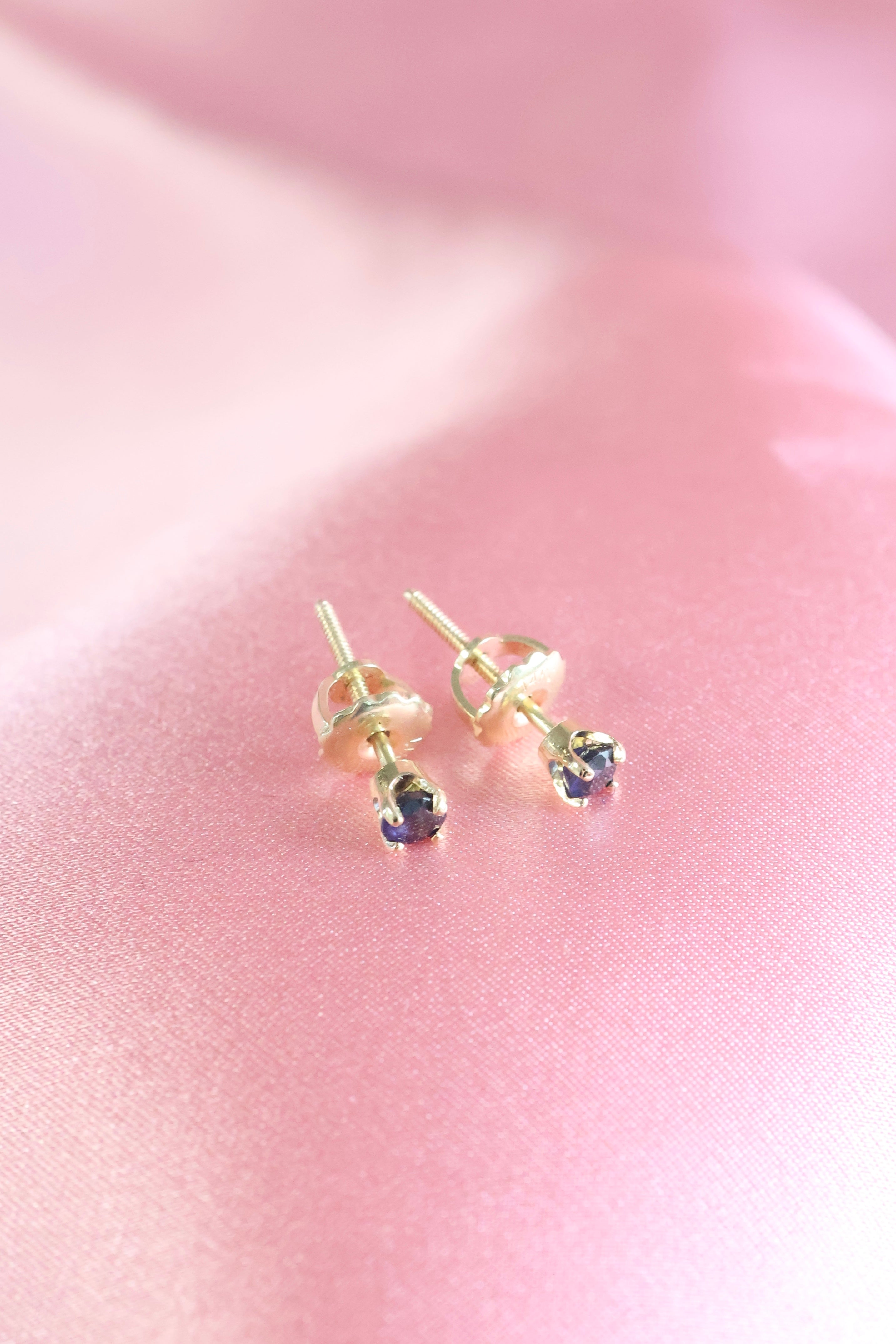 Navy Stud Earrings | 14K Yellow Gold