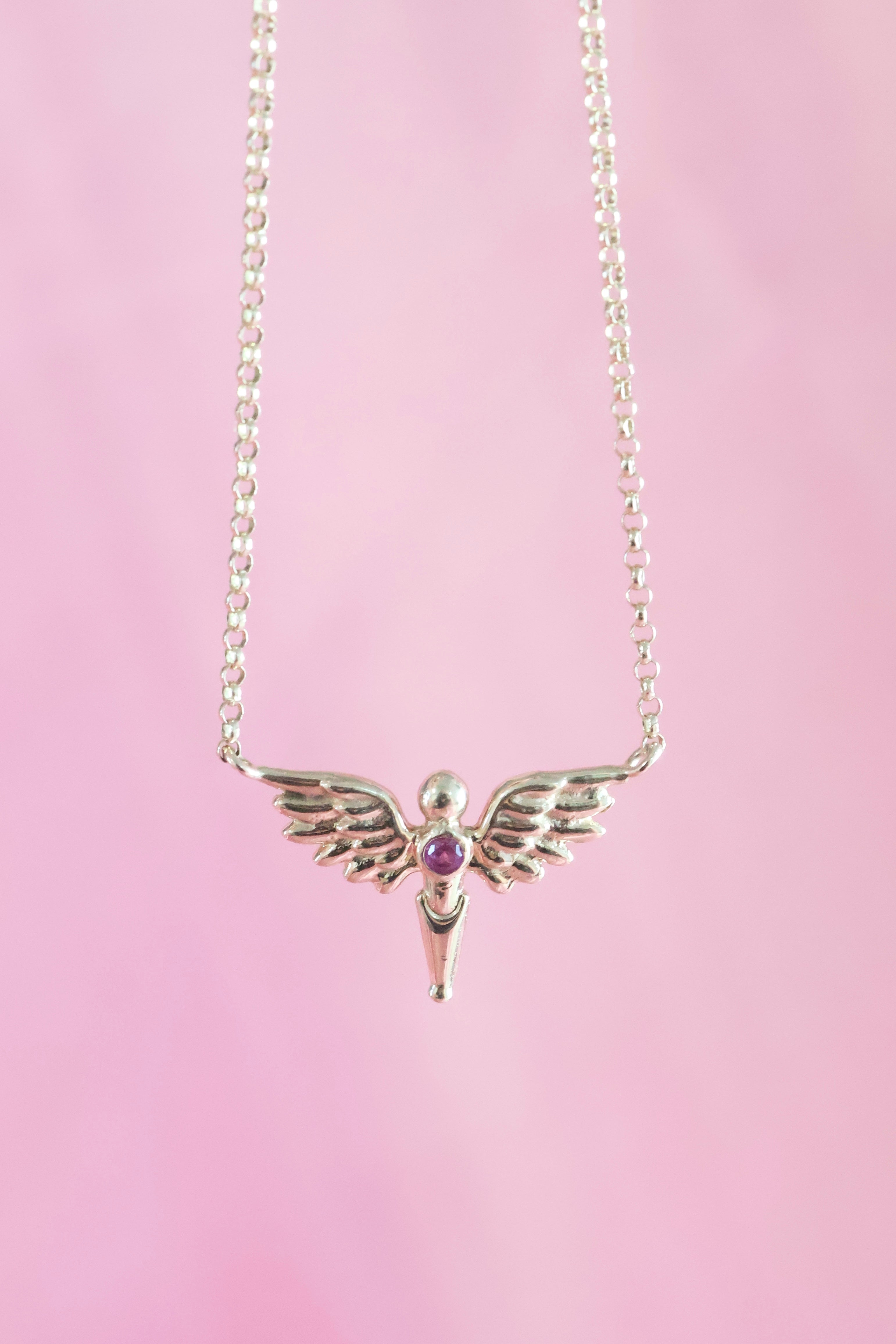 Guardian Angel Birthstone Necklace | 14K Yellow Gold
