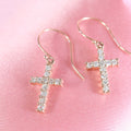 Diamond Cross Dangle Earrings | 14K Gold