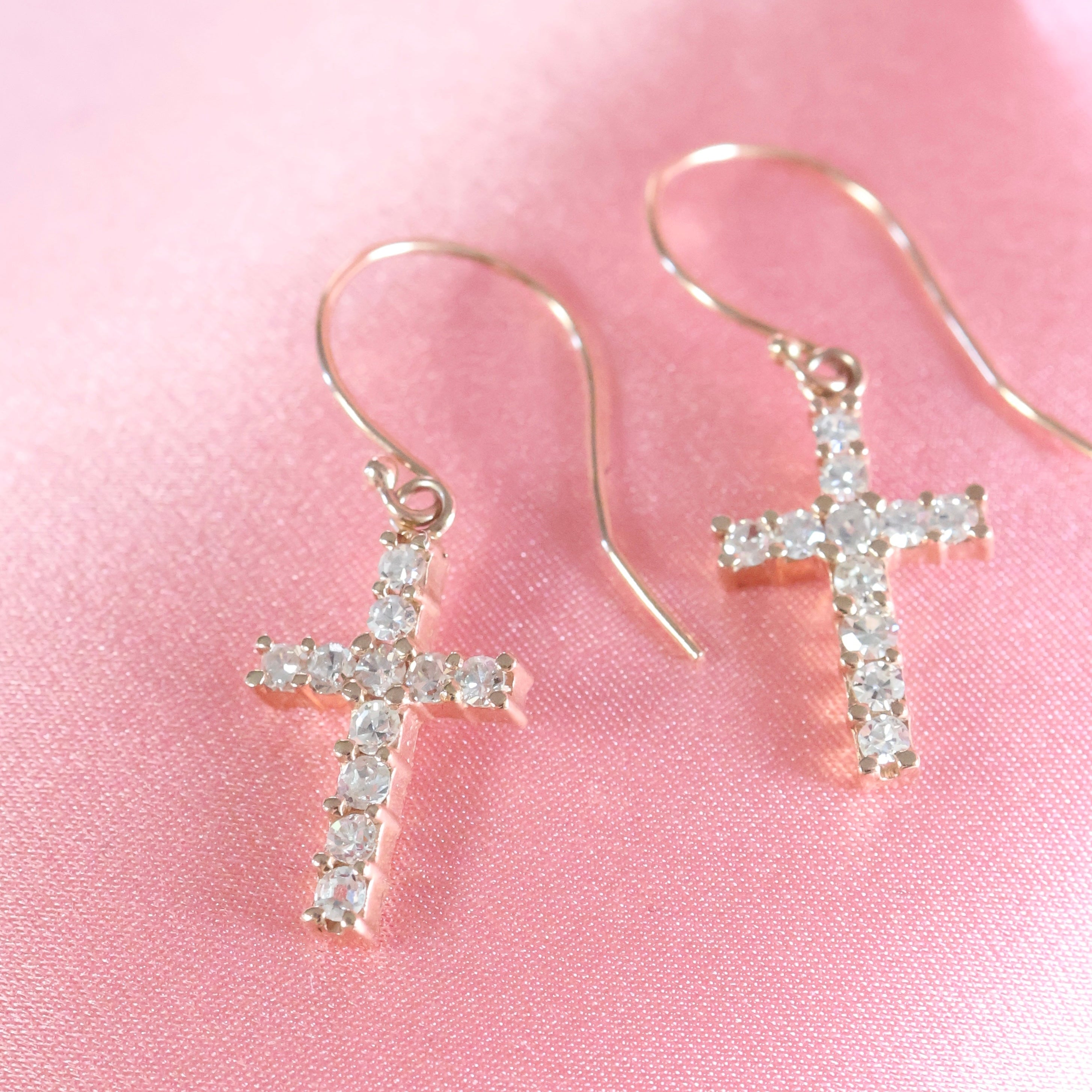 Diamond Cross Dangle Earrings | 14K Gold