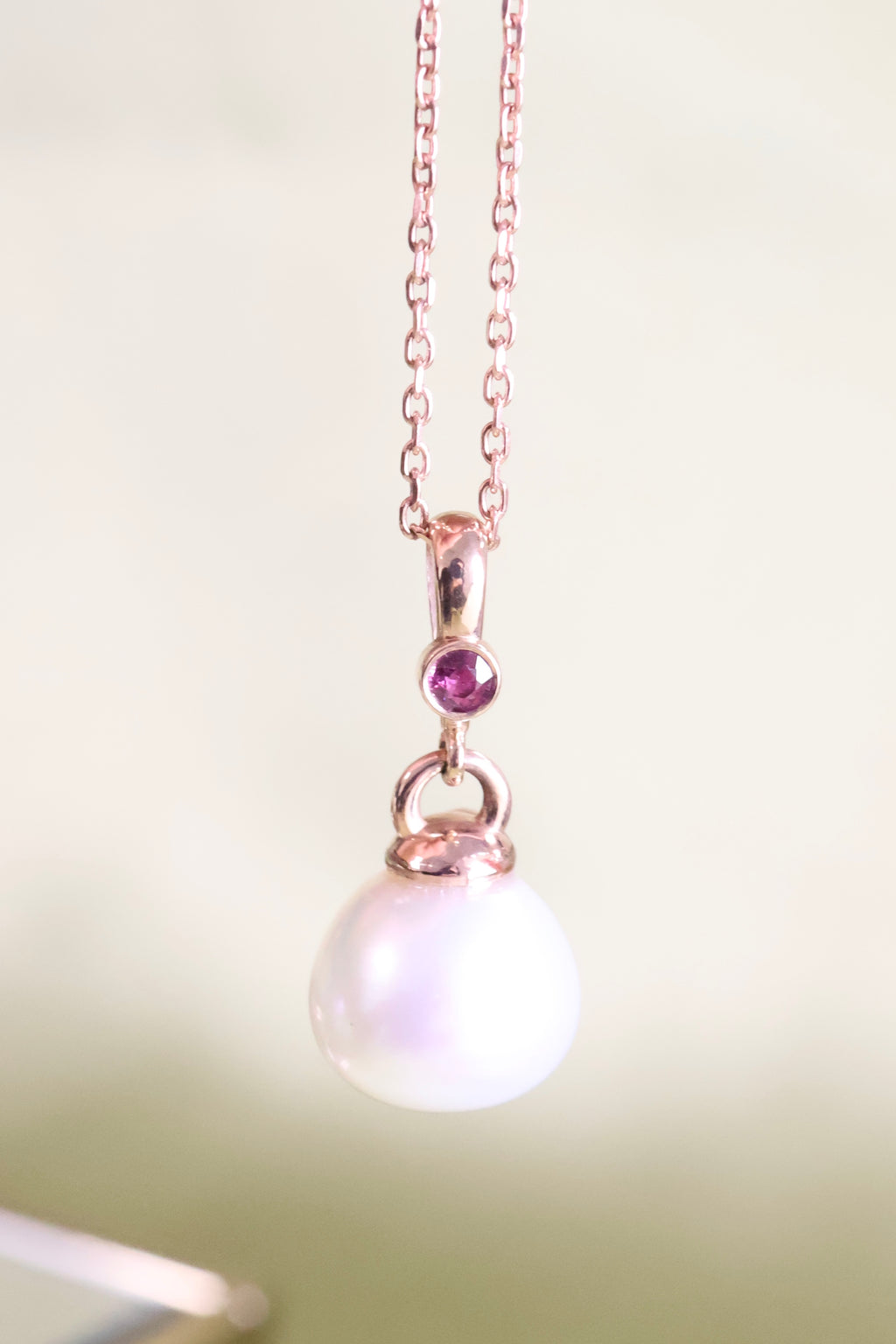 Natural Pearl Drop Pendant Necklace | 14K Rose Gold