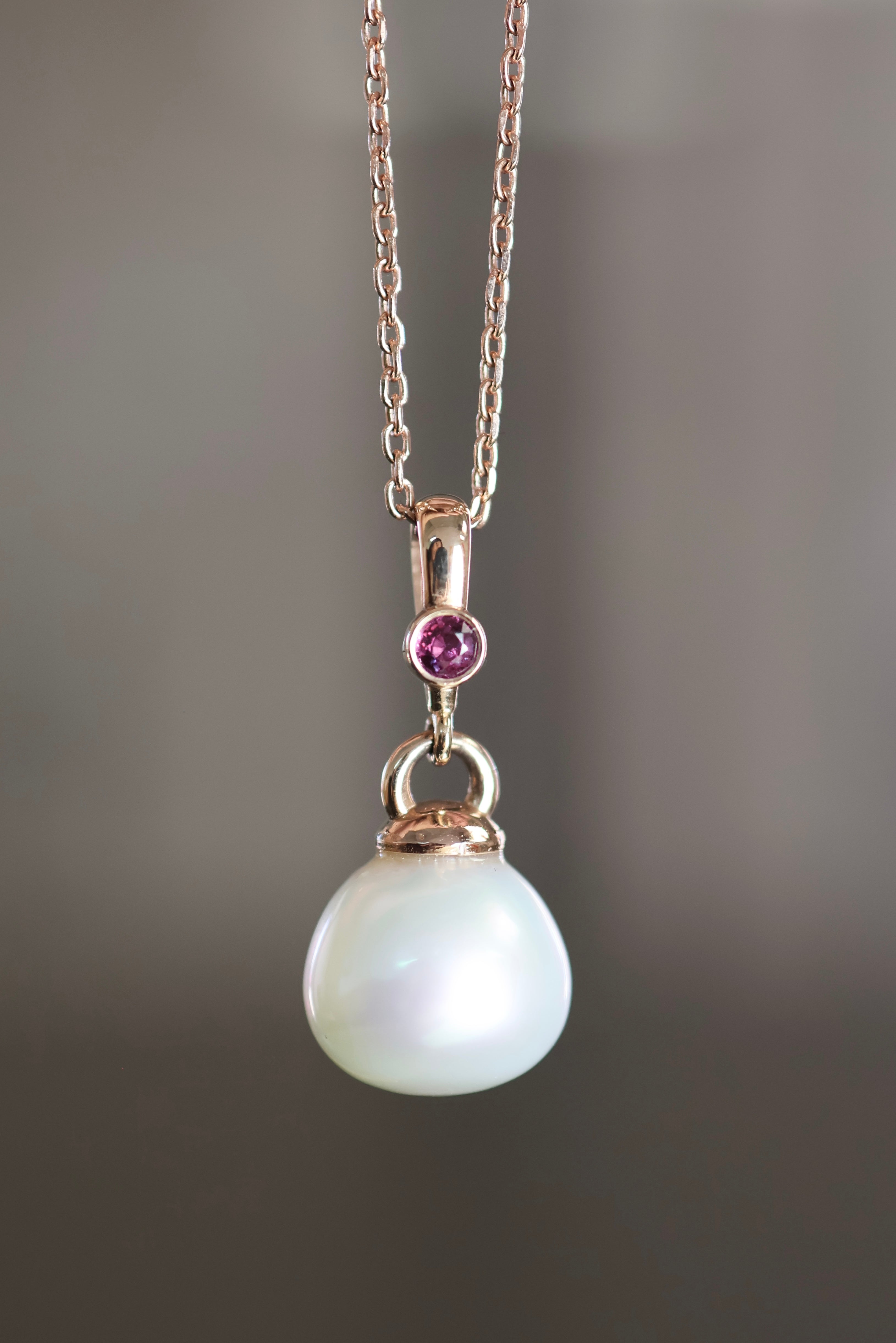 14k Rose Gold Pearl Pendant Necklace – 14K Solid Rose Gold