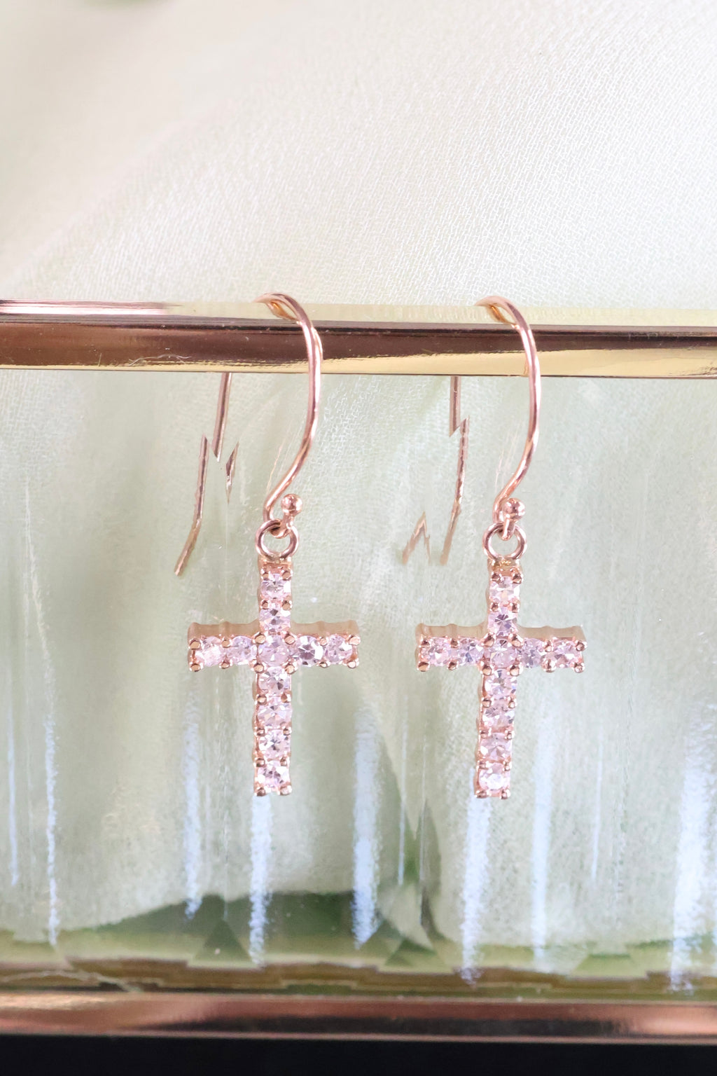 Diamond Cross Dangle Earrings | 14K Gold