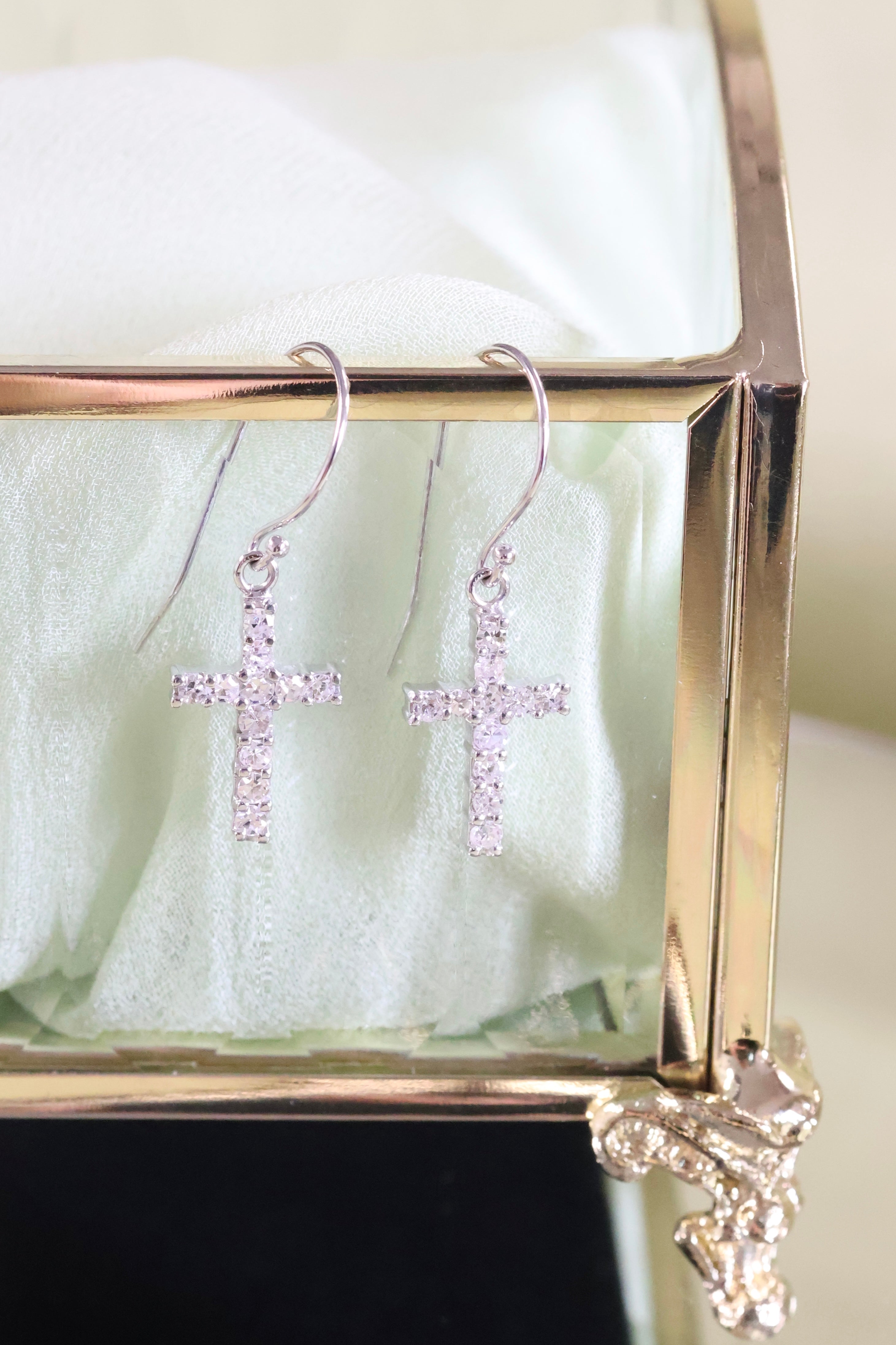 Diamond Cross Dangle Earrings | 14K Gold