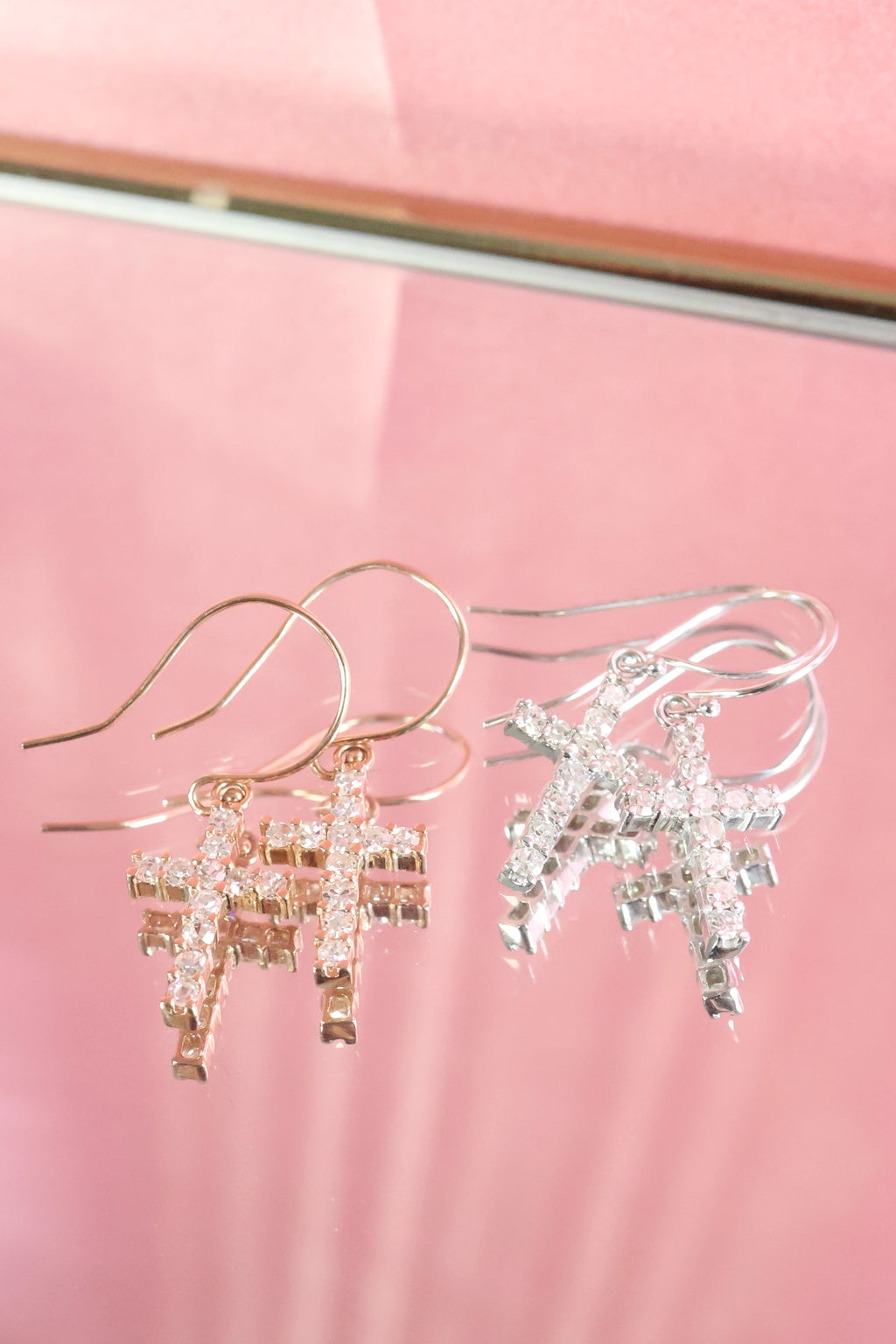 Diamond Cross Dangle Earrings | 14K Gold
