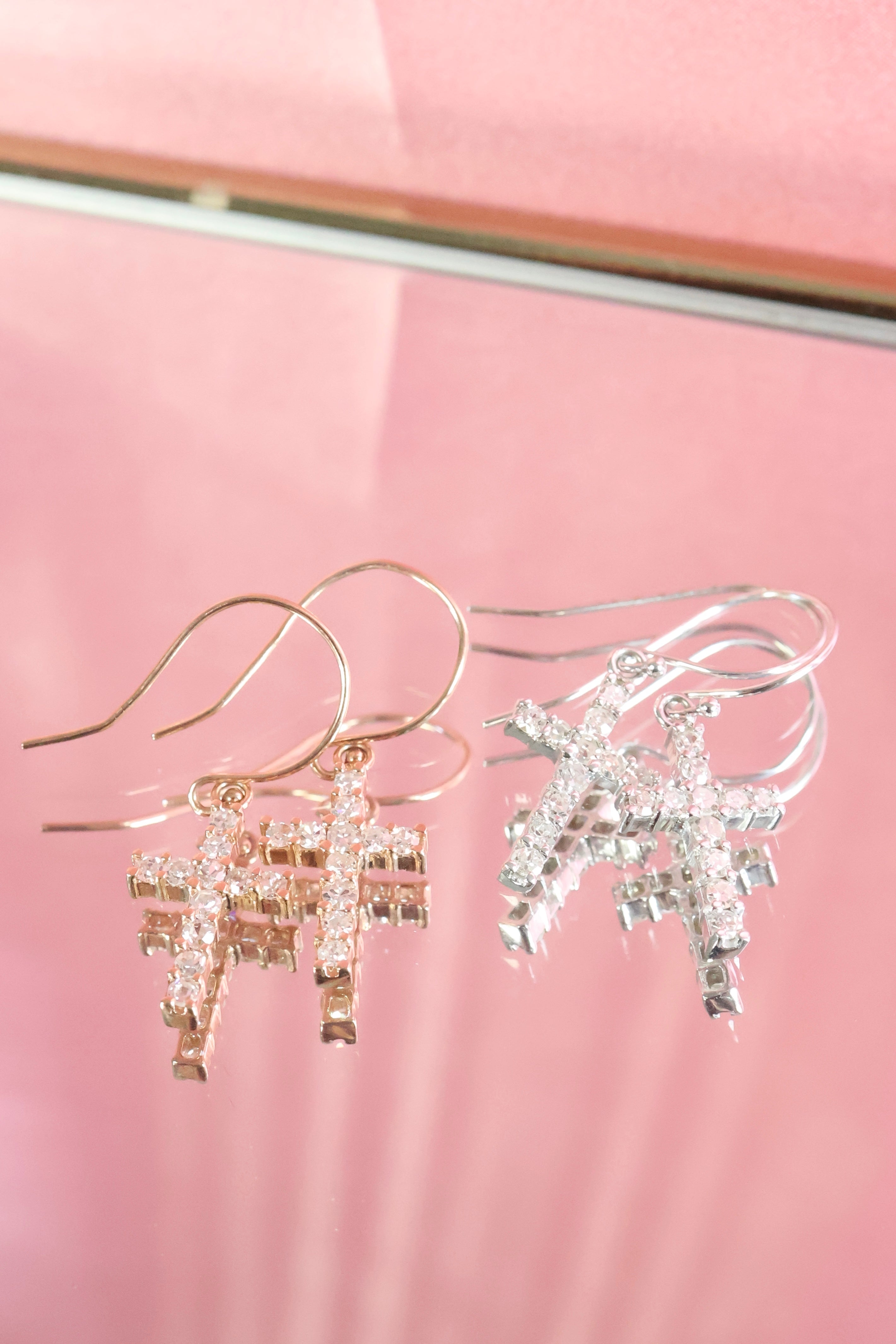 Diamond Cross Dangle Earrings | 14K Gold