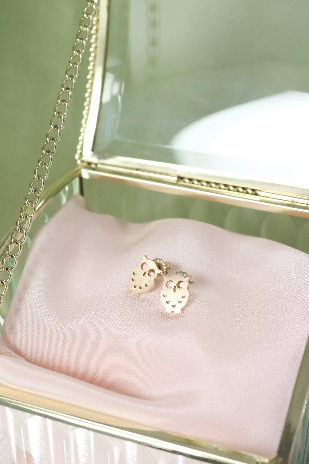 Owl Stud Earrings – 14K Solid Gold