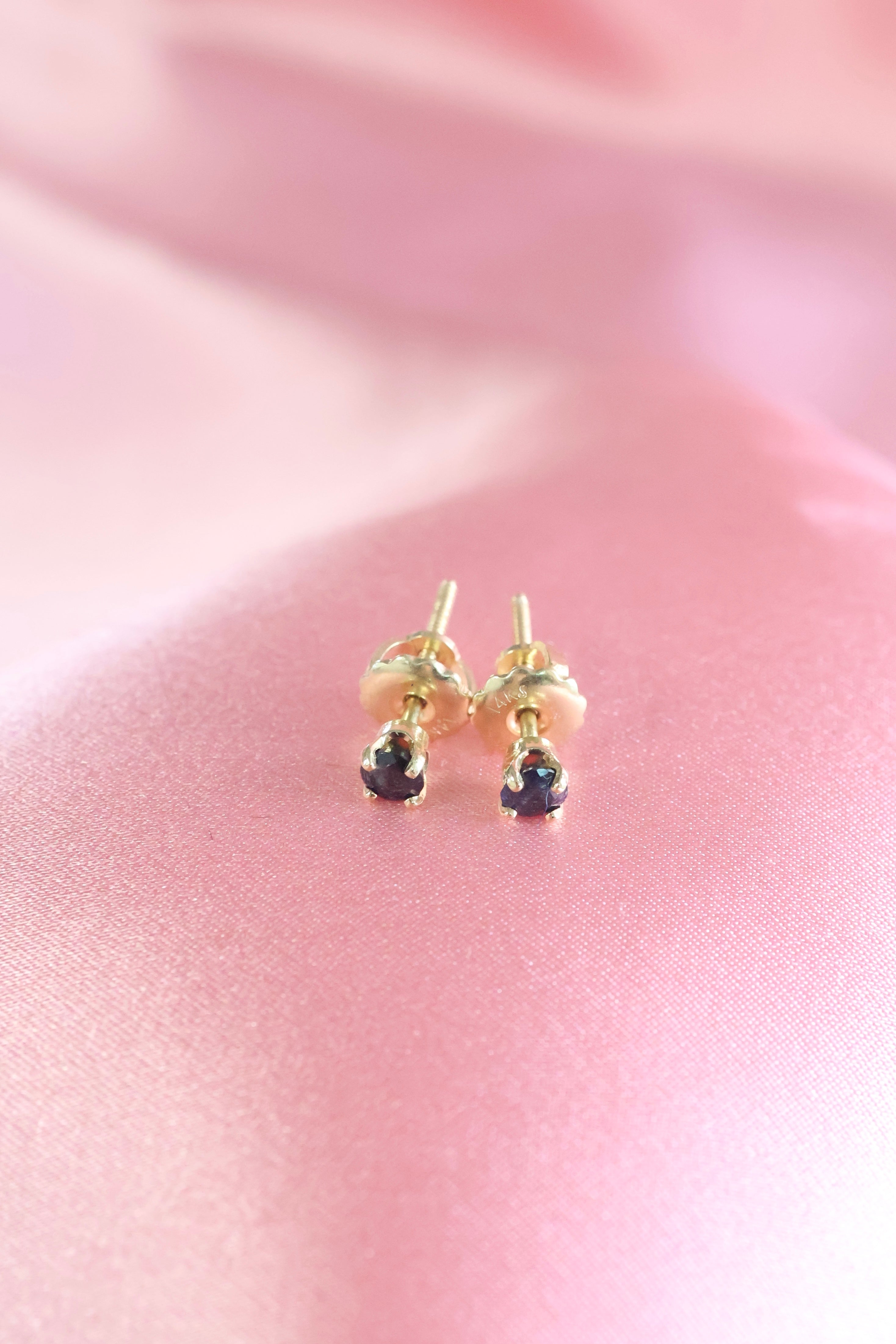 Navy Stud Earrings | 14K Yellow Gold