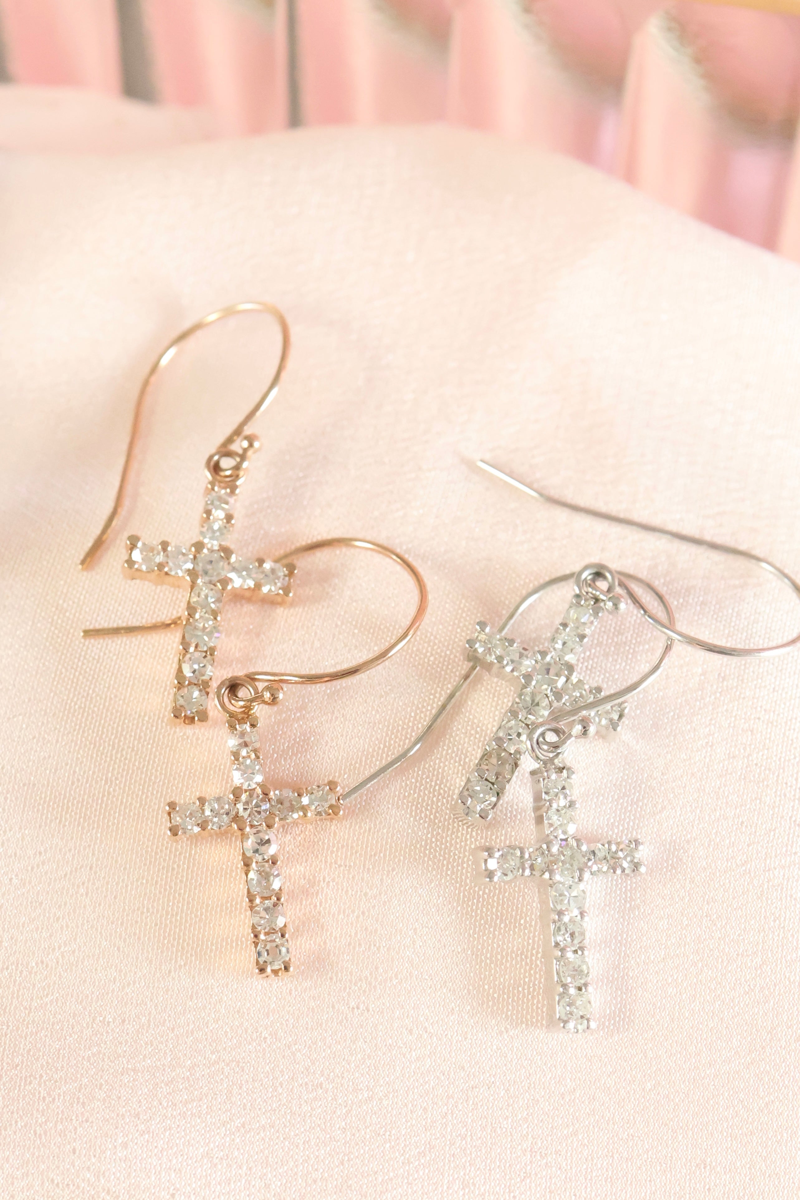 Diamond Cross Dangle Earrings | 14K Gold