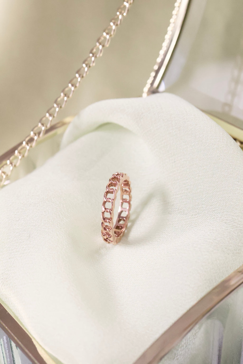 14K Solid Rose Gold Chain Link Ring – 3mm Wide | Size 5.75