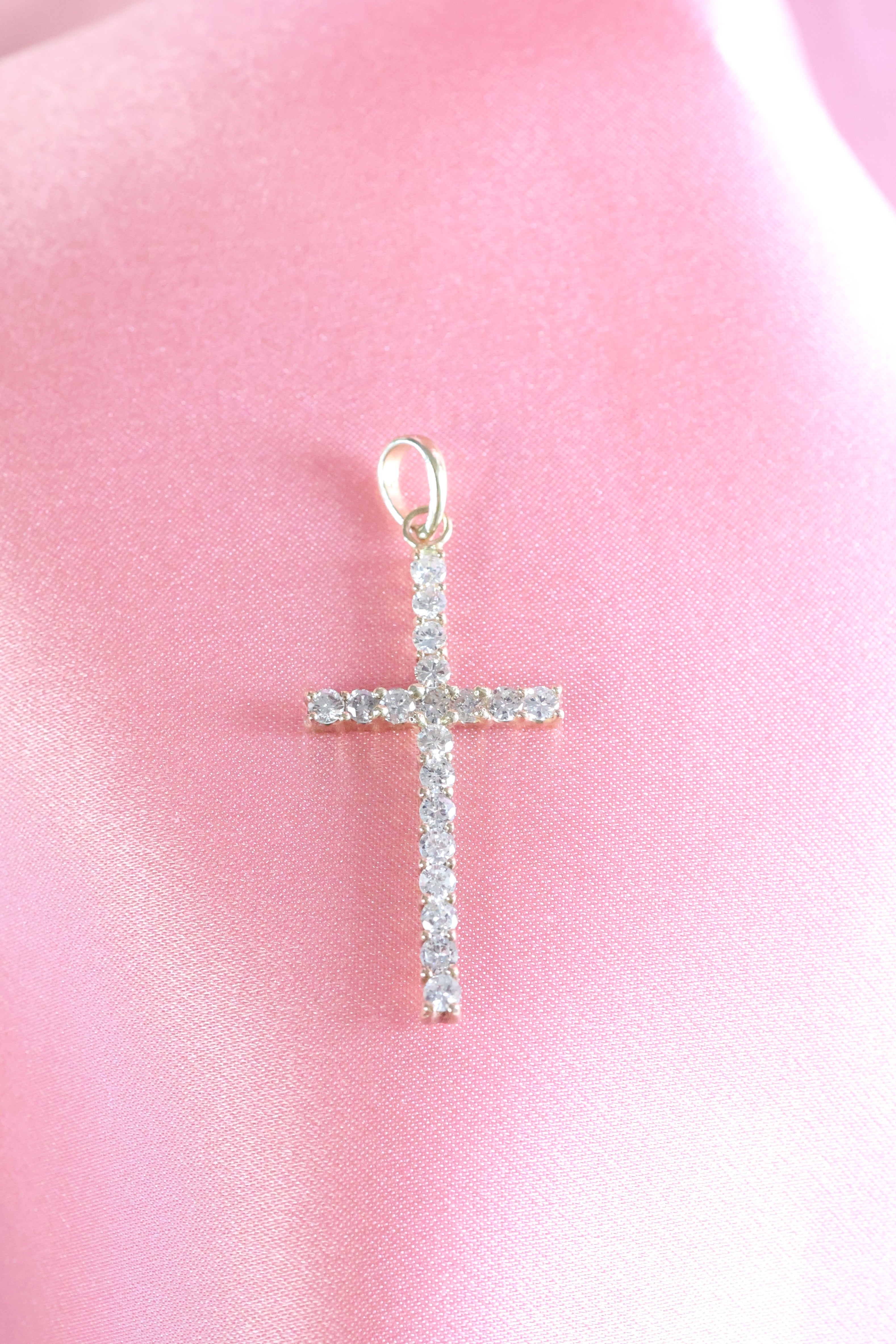 Natural Diamond Cross Pendant | 14K Gold