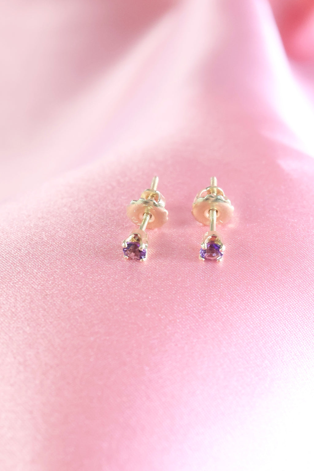 Amethyst Stud Earrings | 14K Yellow Gold