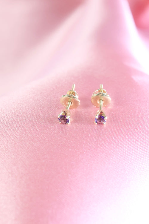 Amethyst Stud Earrings | 14K Yellow Gold