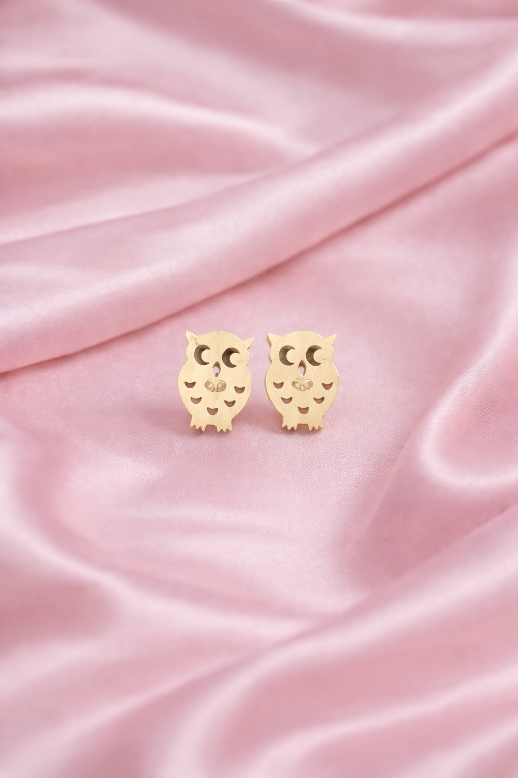 Owl Stud Earrings – 14K Solid Gold