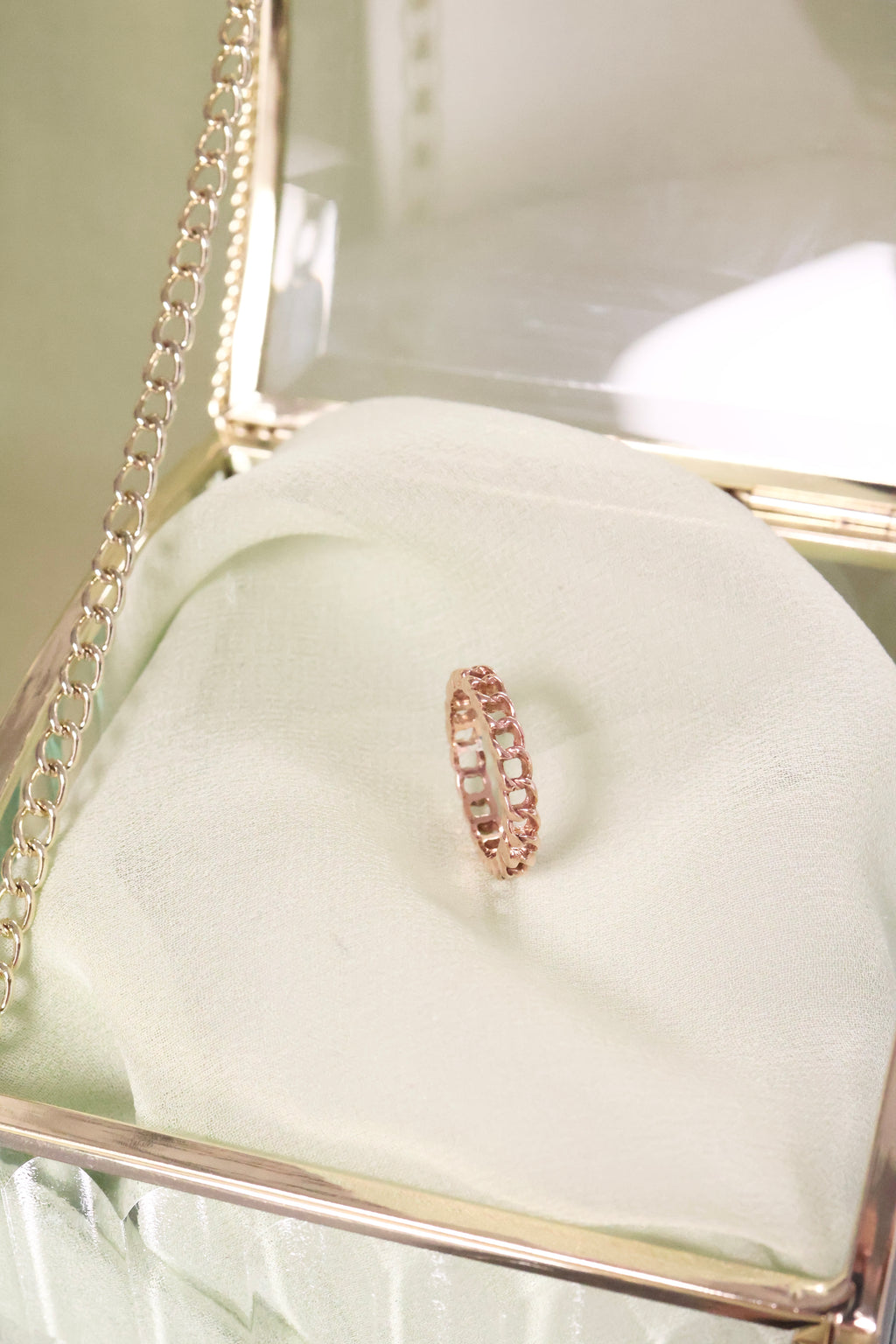 14K Solid Rose Gold Chain Link Ring – 3mm Wide | Size 5.75