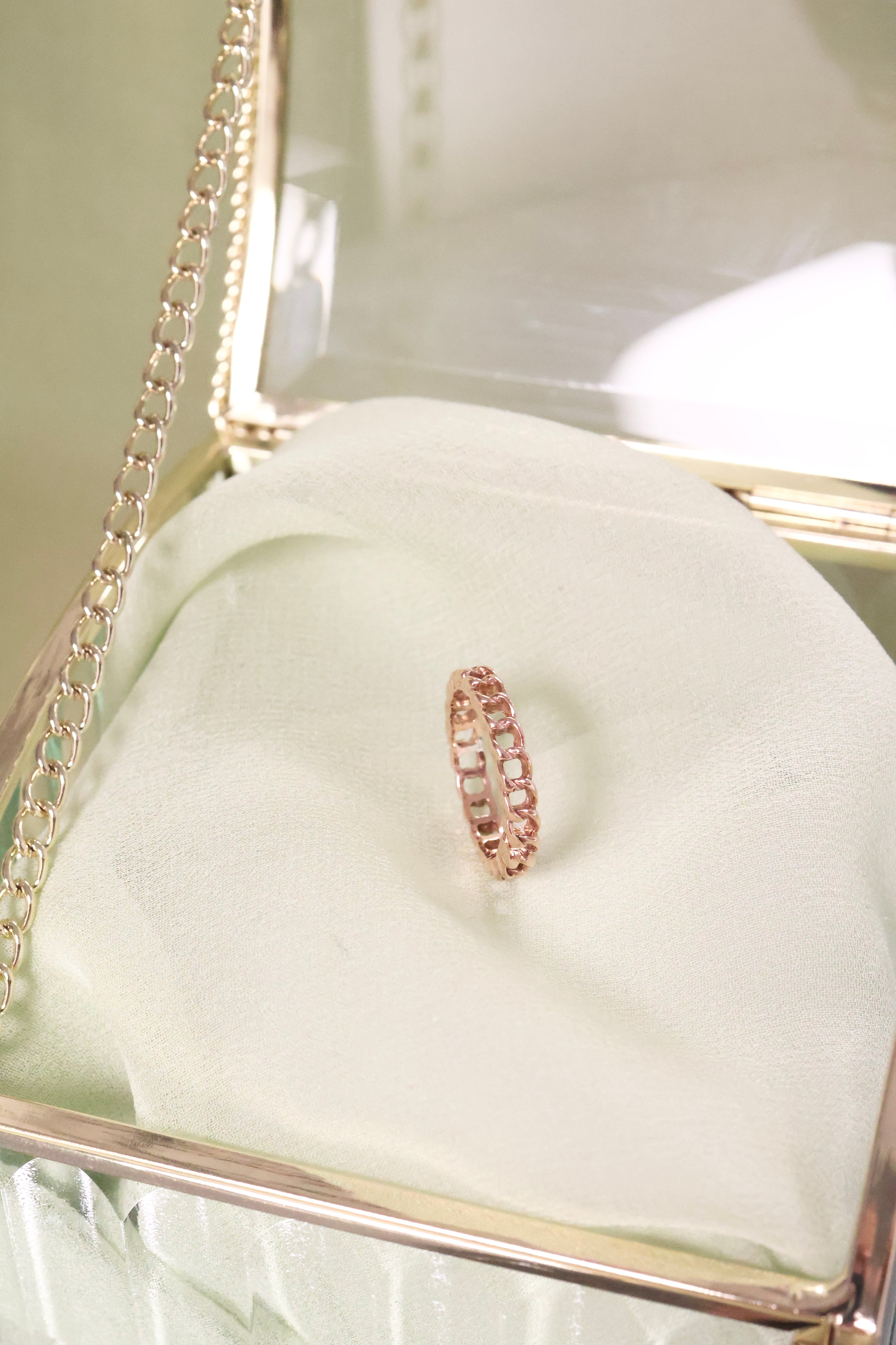 14K Solid Rose Gold Chain Link Ring – 3mm Wide | Size 5.75