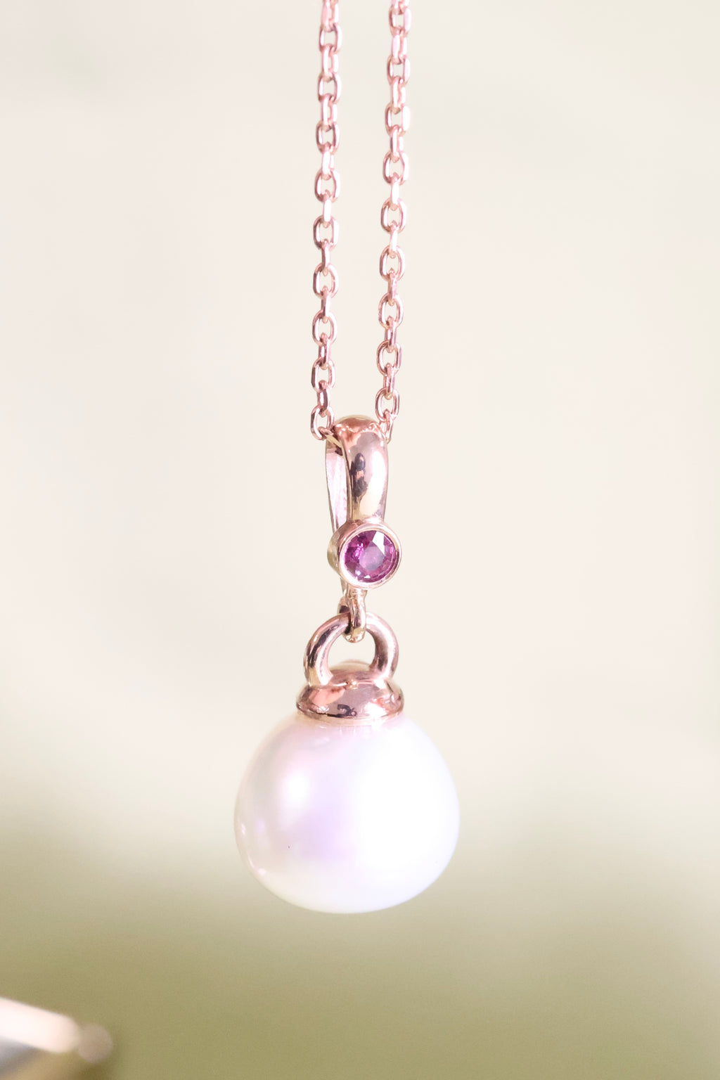 Natural Pearl Drop Pendant Necklace | 14K Rose Gold