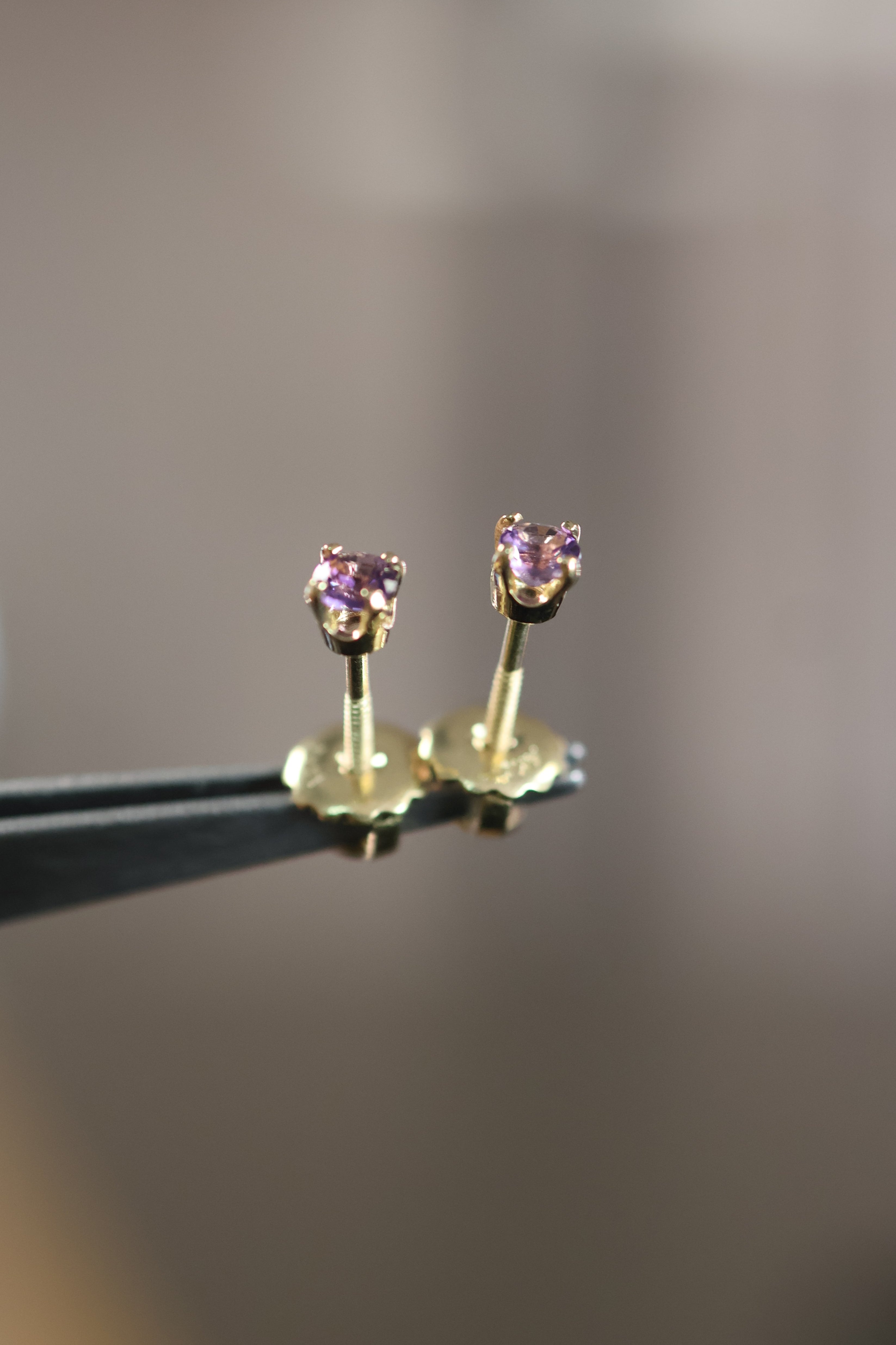 Amethyst Stud Earrings – 14K Solid Yellow Gold