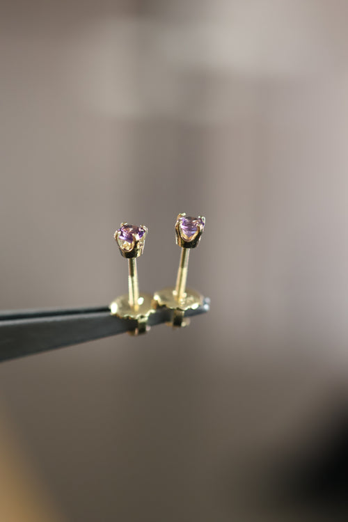 Amethyst Stud Earrings – 14K Solid Yellow Gold