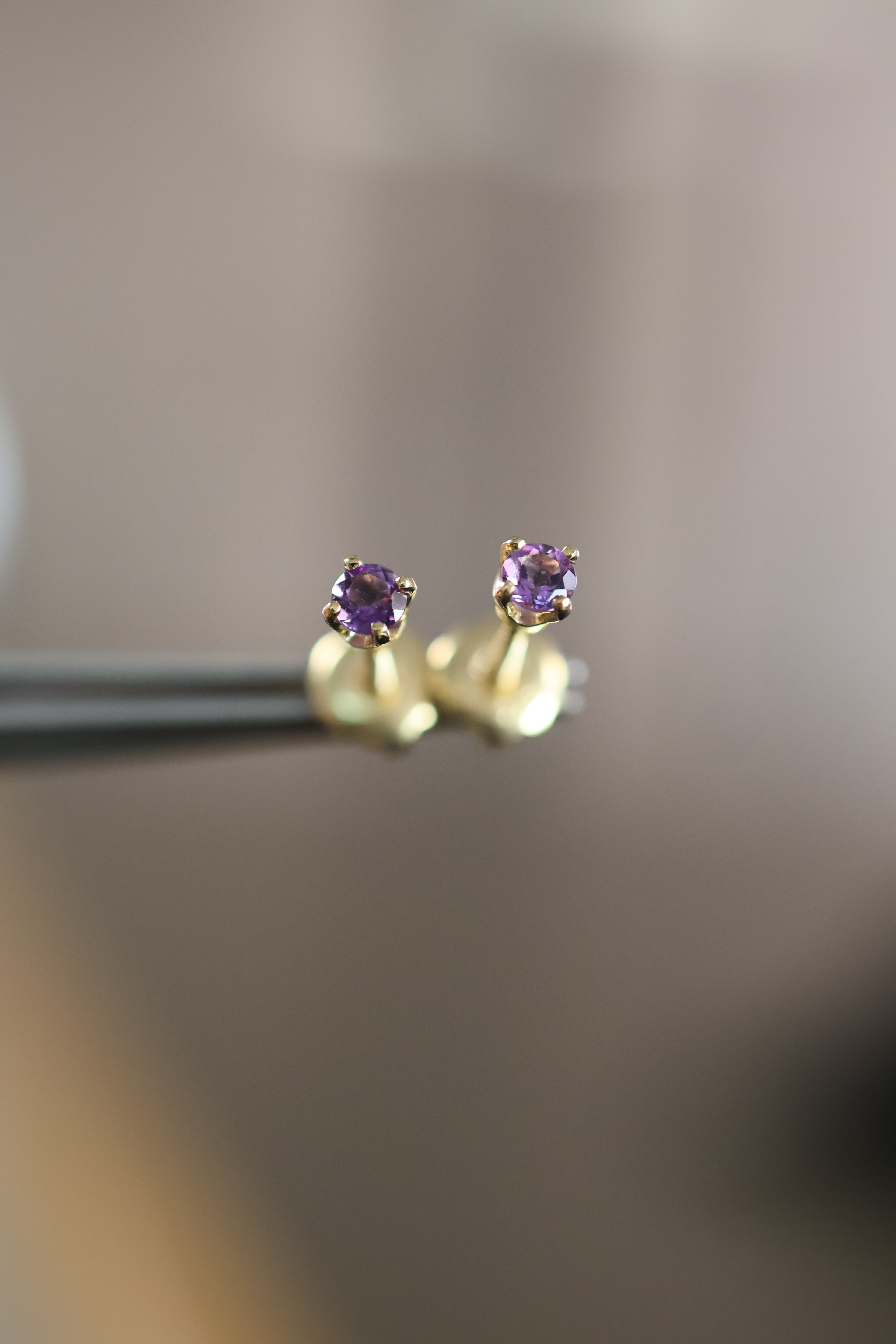 Amethyst Stud Earrings – 14K Solid Yellow Gold