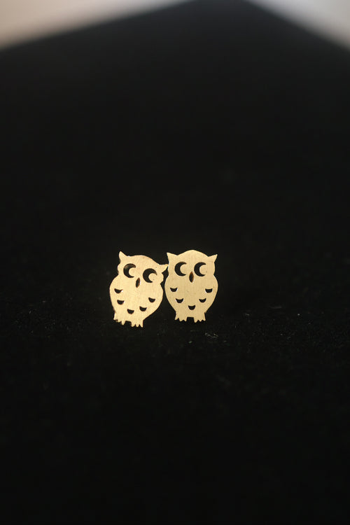 Owl Stud Earrings – 14K Solid Gold