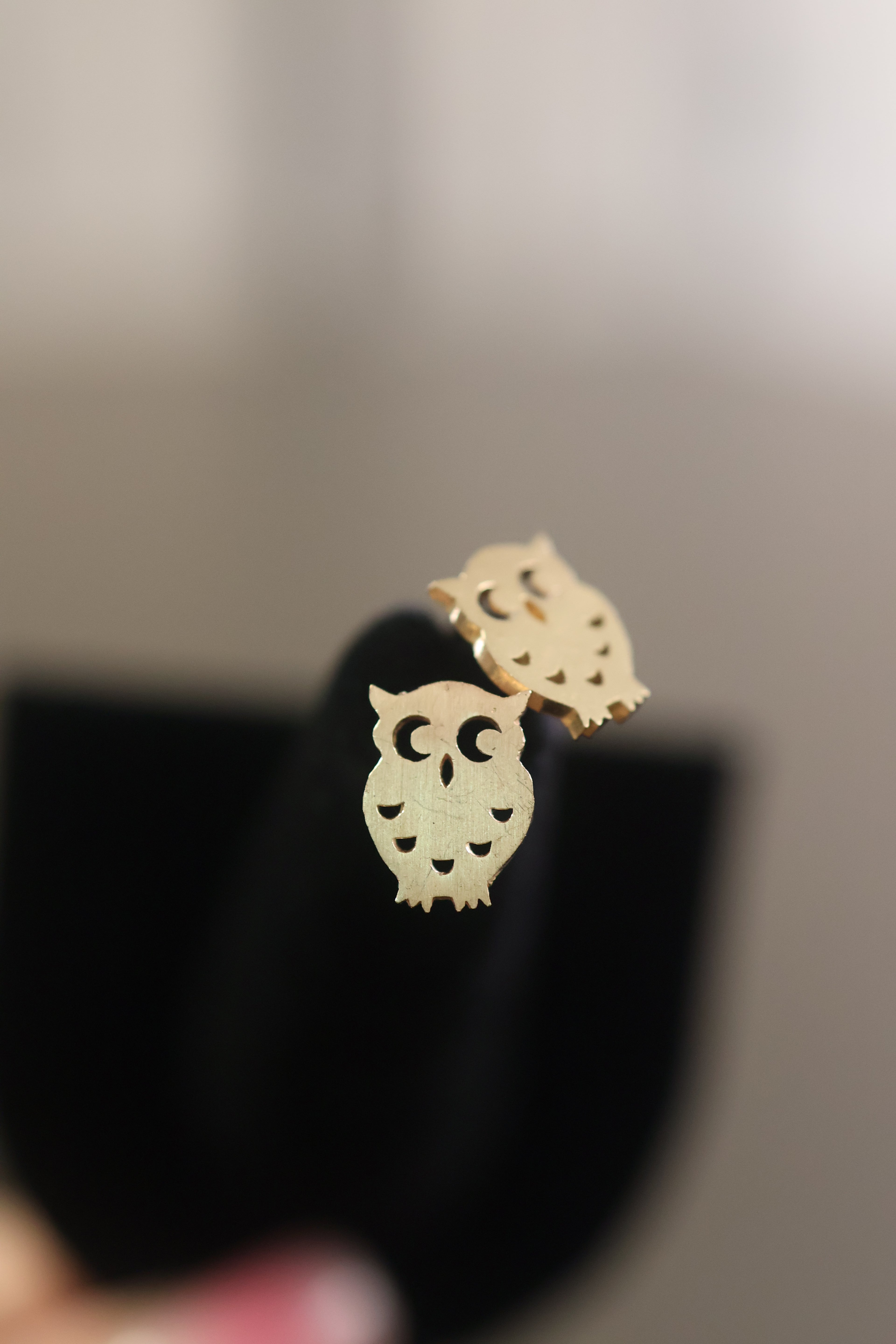 Owl Stud Earrings – 14K Solid Gold
